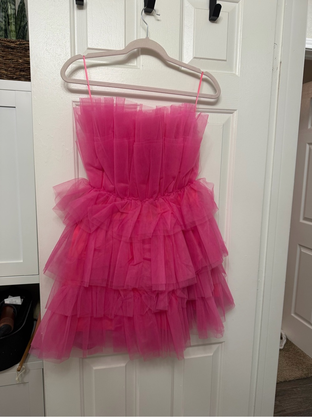 Hot Pink Layered Tulle Mini Dress